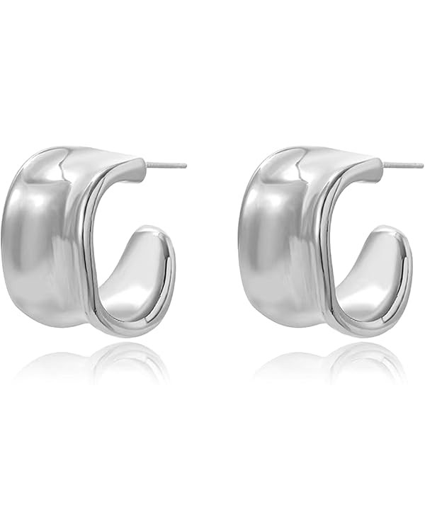 Chunky Silver Earrings 14K Gold Plated Geometric Dangle Earrings for Woman, Trendy Simple Silver ... | Amazon (US)