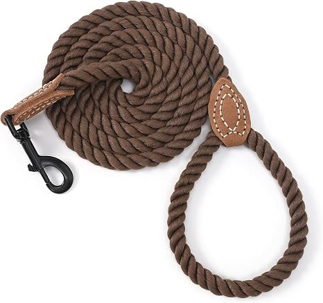 Mile High Life Dog Leash Braided Cotton Rope with Leather-Reinforced Ends | Rust-proof 360° swiv... | Amazon (US)
