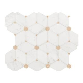 Cecily Creme 11 in. x 12 in. x 0.38 in. Polished Marble Mesh-Mounted Mosaic Floor and Wall Tile (... | The Home Depot