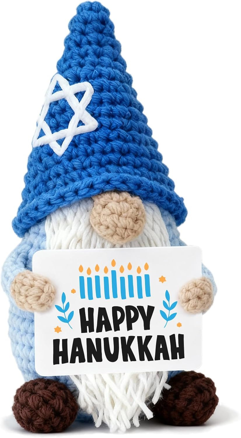 Hanukkah Gnome Crochet Plush, Handmade Blue Gnome with Star David Hat & Happy Hanukkah Candle Car... | Amazon (US)
