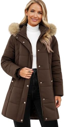 Funlingo Women's Winter Puffer Coat with Removable Hood Zip Up Thickened Long Parka Quilted Puffy... | Amazon (US)
