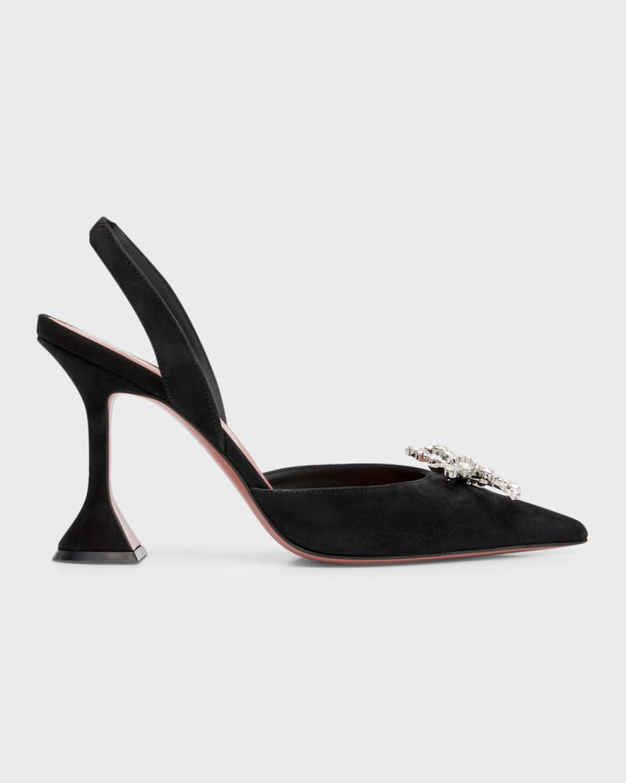 Amina Muaddi Rosie Crystal Bow Slingback Suede Pumps | Neiman Marcus