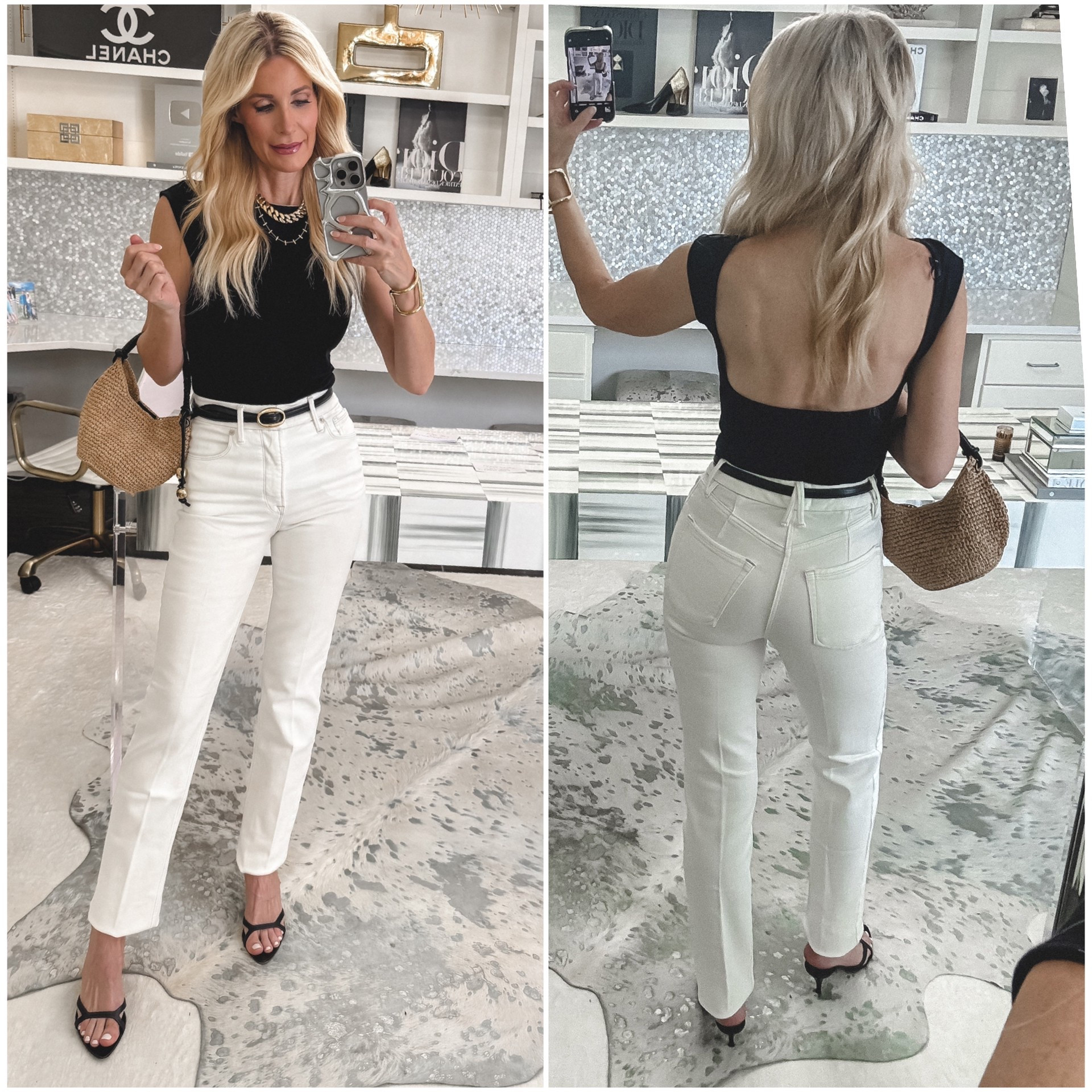 SALE ALERT >> Loving this casual black tee that has the coolest scoop neck back! Such a great top for a date night or fun GNO! It runs tts, I’m wearing an XS. 

These slimming jeans also run tts, I’m wearing a size 00. 

#LTKxMadewell #LTKFindsUnder50 #LTKSaleAlert