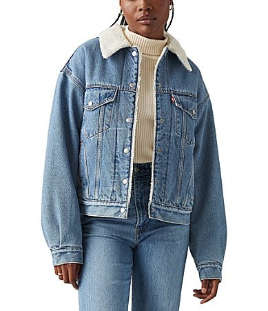 Levi'sÂ® Long Sleeve Sherpa-Detailed Denim Trucker Jacket - XS | Dillard's