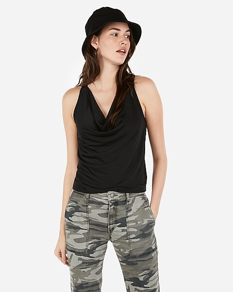 cowl neck abbreviated racerback tank | Express