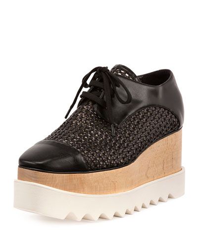 Elyse Woven Lace-Up Platform Sneaker, Black | Neiman Marcus