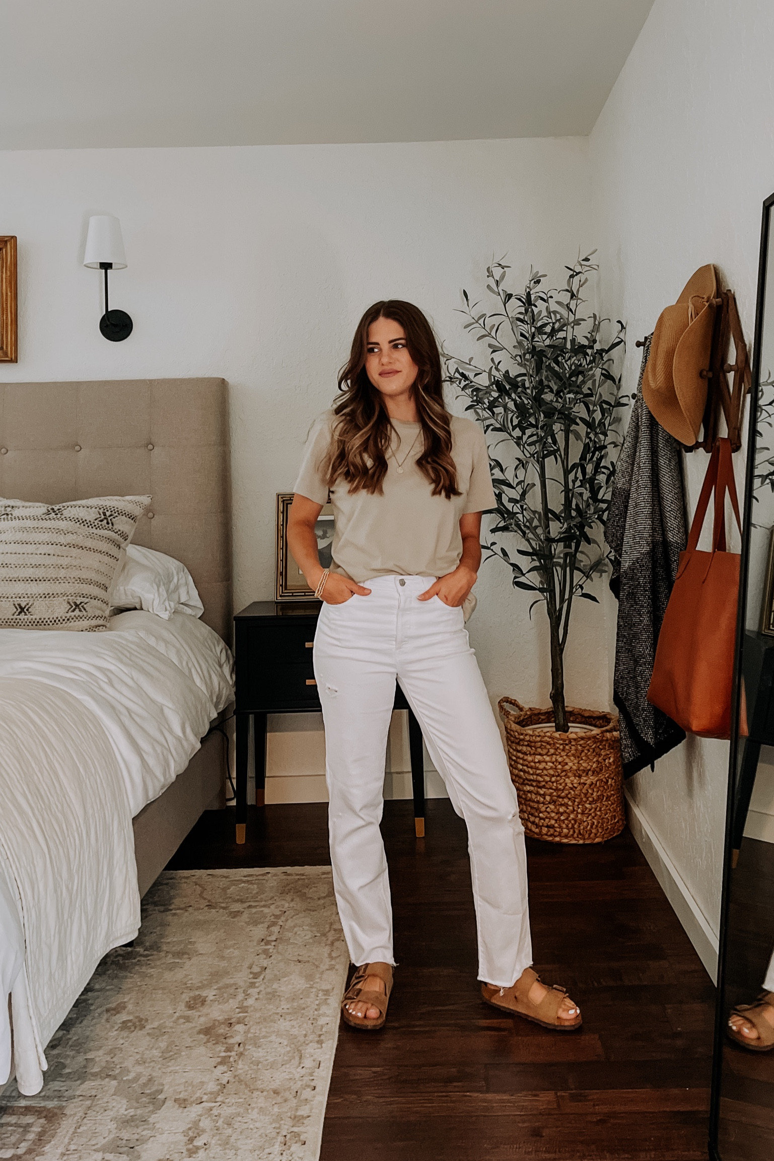 Simple mom outfit inspo. Basic tee, white jeans, and simple gold jewelry from Amazon

#LTKstyletip #LTKunder50 #LTKfit