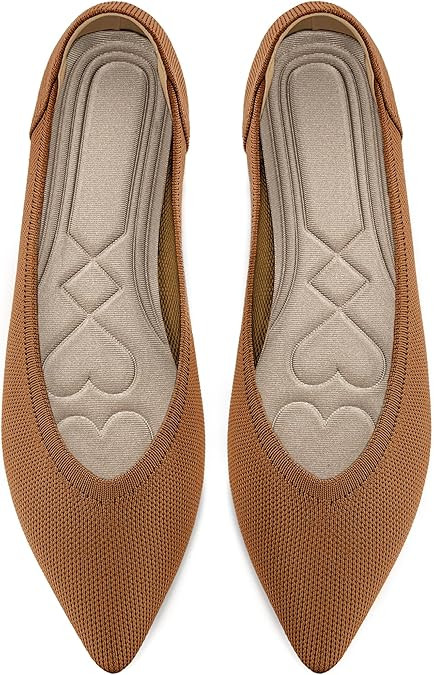 HARENCE Women's Flats Ballet Shoes: Comfortable Pointed Toe Soft Knit Flat Casual Slip On Work Dr... | Amazon (US)
