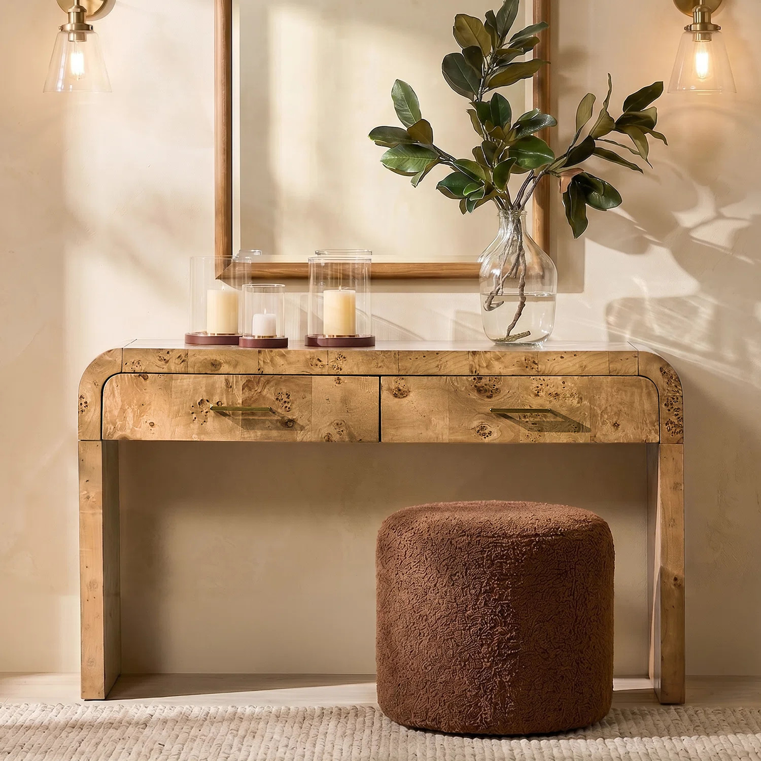 Amandine Modern 54'' W 2 Drawer Solid Wood Burl Console Table | Wayfair North America