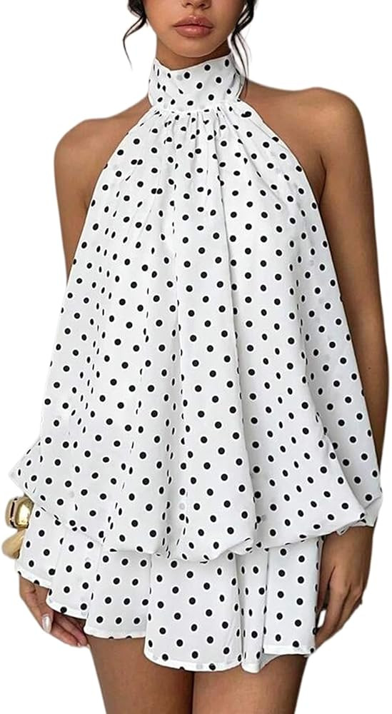 ELLEVEN Women's Backless Halter Mini Dress, Chiffon Summer Party Dress with Built-in Shorts for N... | Amazon (US)
