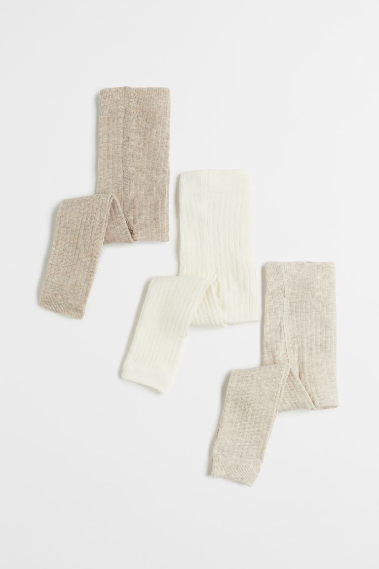 3-pack Ribbed Leggings - Natural white/beige melange - Kids | H&M US | H&M (US + CA)