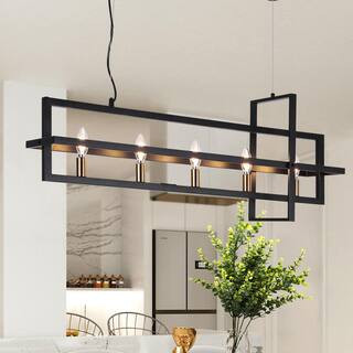 Geometric Cage Chandelier 5-Light Black Island Chandelier Kitchen Dining Pendant Light with Brass Gold Candle Socket | The Home Depot