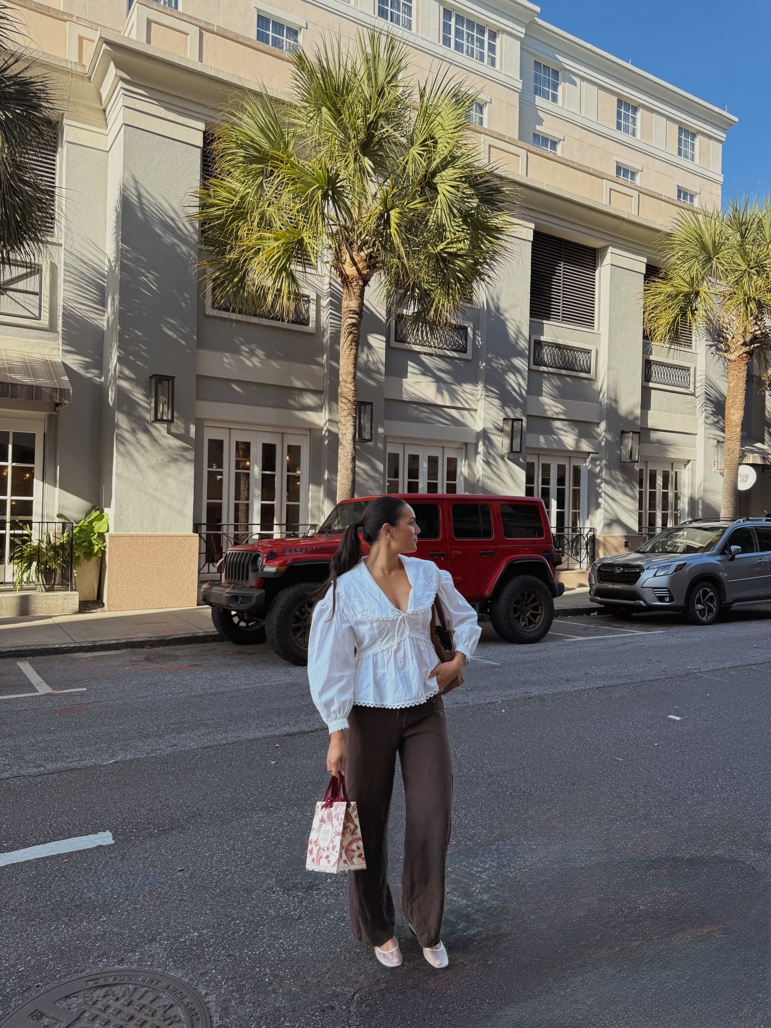 My top is the reformation renna top, pants are old Zara, and shoes are Paige mesh Josie flats. If sold out I tried to link similar 