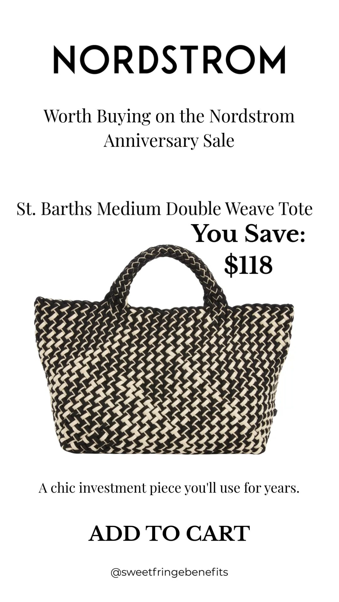 This St. Barths Medium Double Weave Tote is one of those investment pieces you'll reach for year after year. The beautiful woven design, timeless black-and-ivory color palette, and spacious size make it perfect for everyday, travel, work, and everything in between. Plus, it's an incredible Nordstrom Anniversary Sale find!

💡 LTK MADE EASY
❤️ Heart = Support my posts!
🔖 Save = Get sale & restock alerts
📋 Lists = Keep favorites organized
📲 Share = Send lists and products to a friend. Hello, Christmas List!
💬 Comment = Ask me anything about sizing or styling. :-) 

 #LTKootd #LTKOver40 #LTKSaleAlert