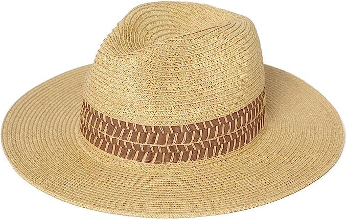 Unisex Straw Sun Fedora Hat for Women and Men,Packable Beach Hat Wide Brim Panama Hat UV UPF 50+ ... | Amazon (US)