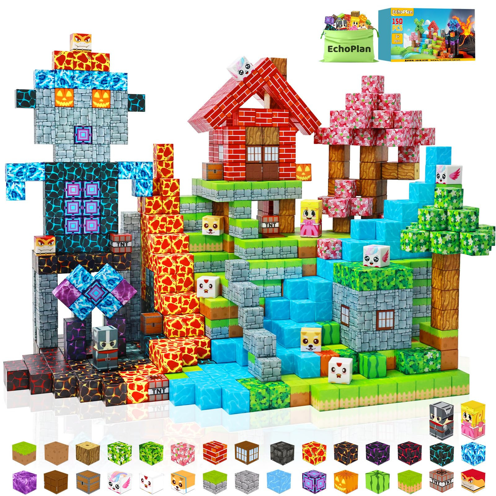 EchoPlan 150PCS Magnetic Blocks, Magnetic Building Blocks, STEM Constructions Magnet Blocks for B... | Amazon (US)