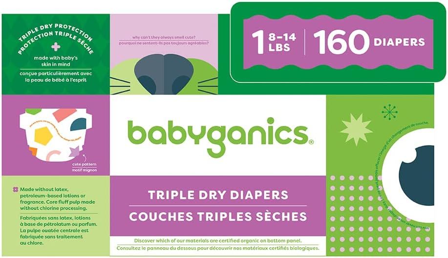 Babyganics Size 1, 160 count, Absorbent, Breathable, Triple Dry Protection Diapers | Amazon (US)