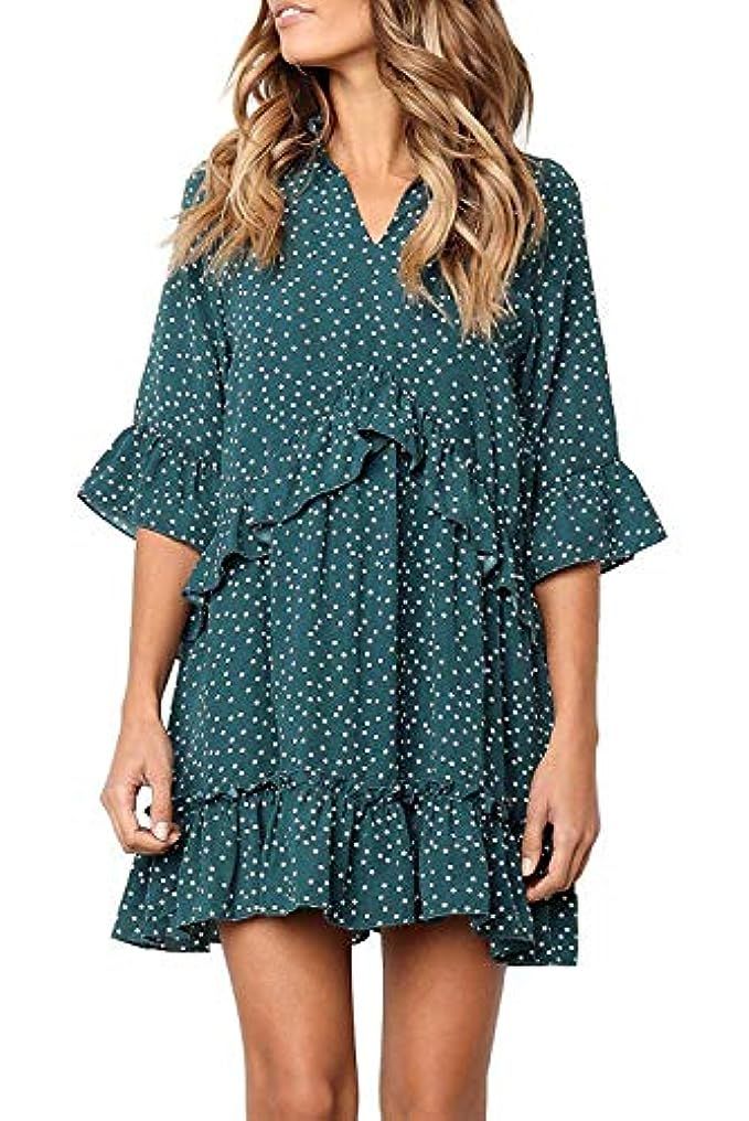 Women's Lantern Long Sleeve Tunic Dress V Neck Loose Swing Shift Dresses | Amazon (US)