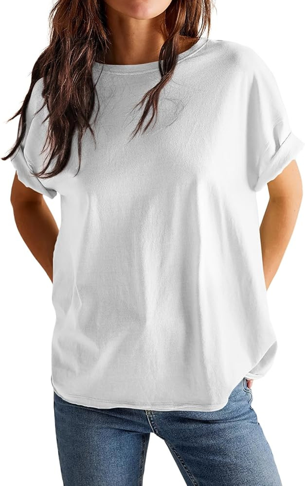 EVALESS Womens Fashion Summer Tops 2024 Crewneck Short Sleeve T Shirts | Amazon (US)