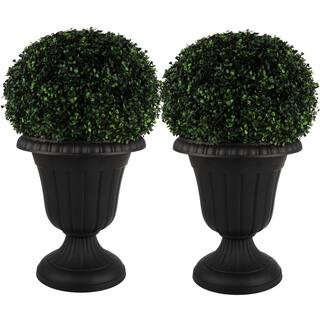 16 in. W x 18 in. H-in. Plastic Urn Planter 2-Pack, Black | The Home Depot