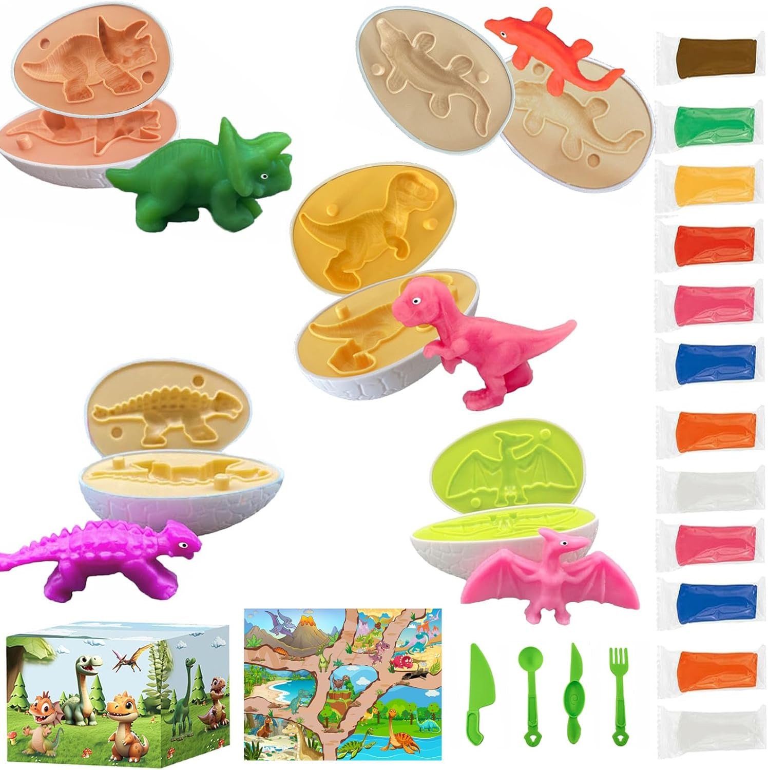 Dinosaur Playdoh Set - 12 Pieces, 5 Eggs, 4 Tools - Playdough Sets for Kids Ages 4-8 - New Year G... | Amazon (US)