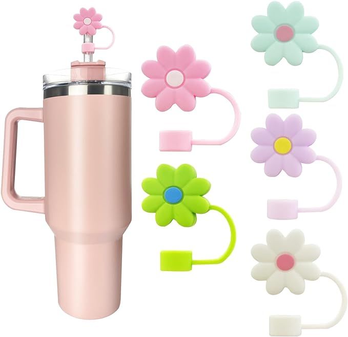 5 PCS Silicone Straw Covers Cap Compatible with Stanley 30&40 Oz Cup, 10mm Cute Flower Straw Topp... | Amazon (US)