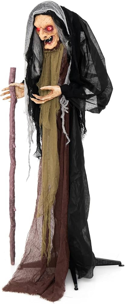 Tangkula 5FT Halloween Animated Standing Witch, Life Size Animatronic Witch with Pre-Recorded Phr... | Amazon (US)