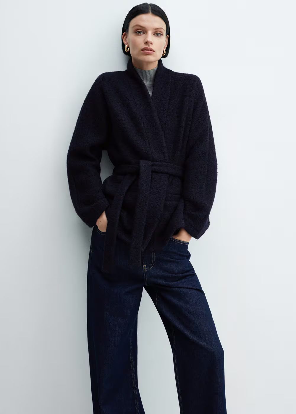 Wool-blend jacket with belt -  Women | Mango USA | MANGO (US)