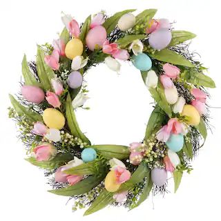 22" Easter Egg & Tulip Wreath by Ashland® | Michaels | Michaels Stores