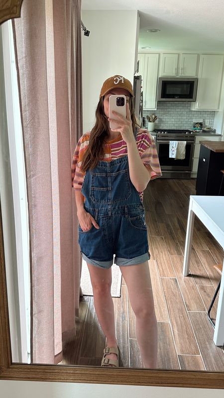 wearing an small in the striped shirt and overalls, love this combo 

Spring outfit, summer outfit, mom outfit 

#LTKSeasonal #LTKfindsunder100