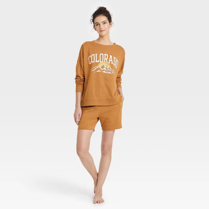 Women's Colorado French Terry Lounge Sweatshirt - Colsie™ Tan L | Target