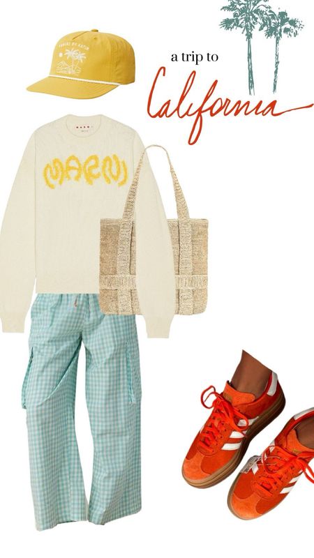 California beach outfit. Sweater and gingham pants with spezial adidas 
Coastal beach outfit. Cool girl coastal