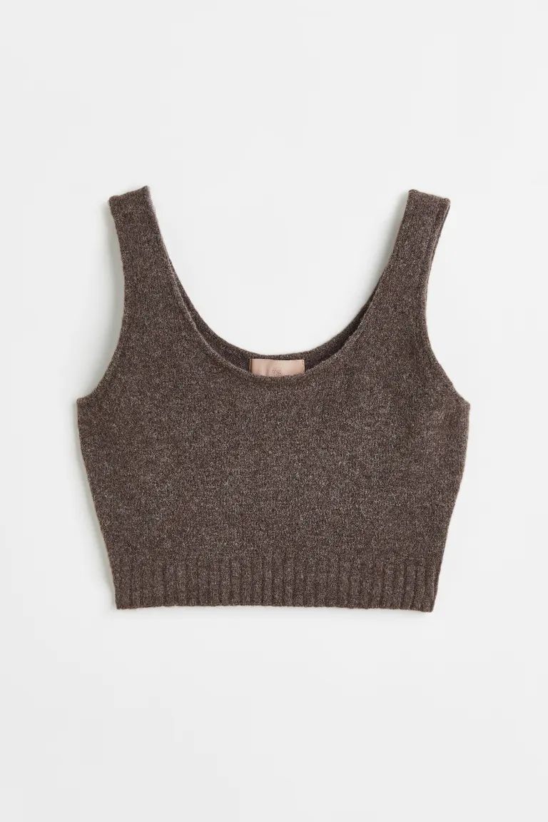 Fine-knit Crop Sweater Vest - Brown melange - Ladies | H&M US | H&M (US + CA)