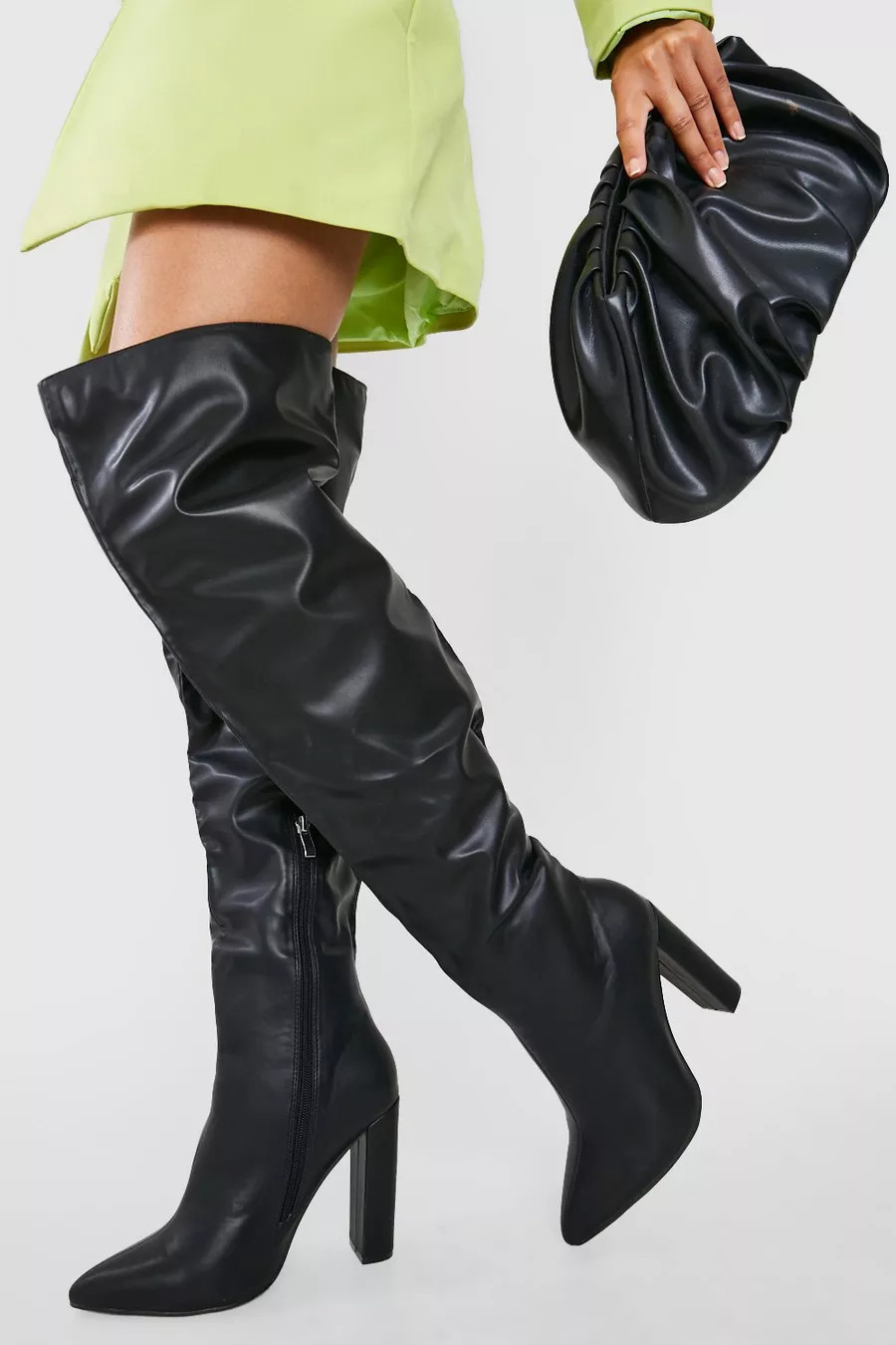 Wide Width Thigh High Block Heeled Boots | Boohoo.com (US & CA)