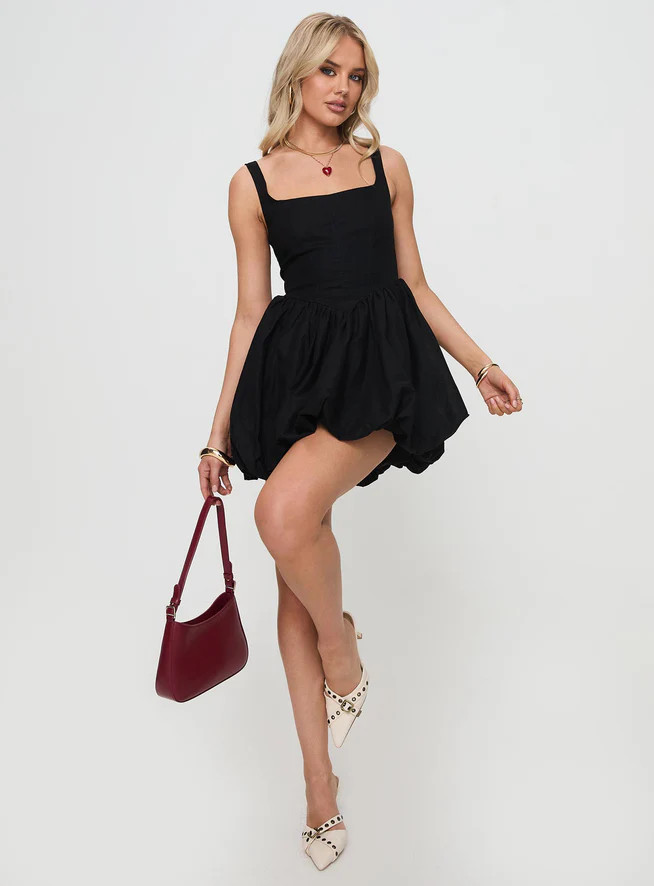 Alcott Bubble Hem Mini Dress Black | Princess Polly US
