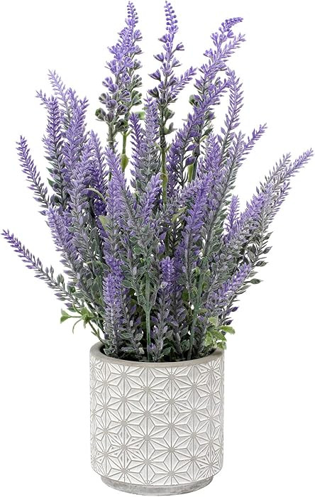 DILATATA Lavender Flowers Artificial Decor in Cement Pot - Faux Plants for Rustic Home, Bathroom,... | Amazon (US)