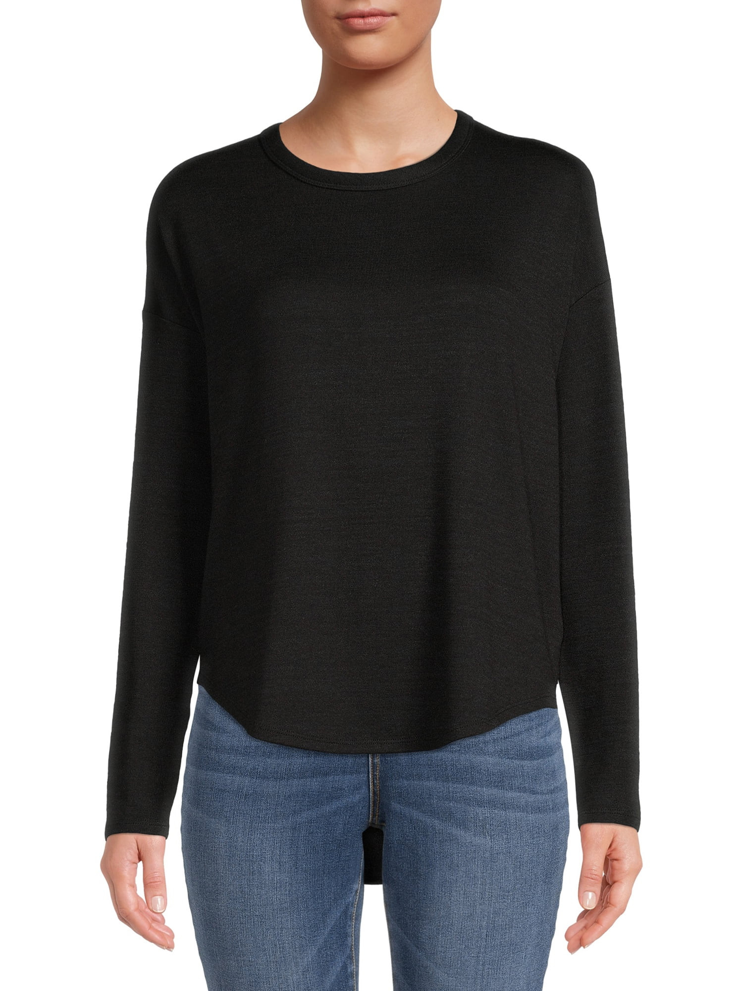 Time and Tru Women's Hacci T-Shirt with Long Sleeves | Walmart (US)