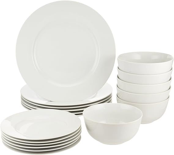 Amazon Basics 18-Piece Kitchen Dinnerware Set, Plates, Dishes, Bowls, Service for 6 - White | Amazon (US)