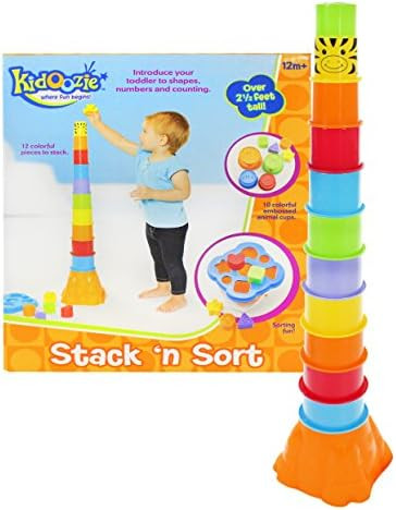 Kidoozie Stack ‘n Sort Toy – 12 Colorful Pieces to Stack and 5 Shapes to Sort | Amazon (US)