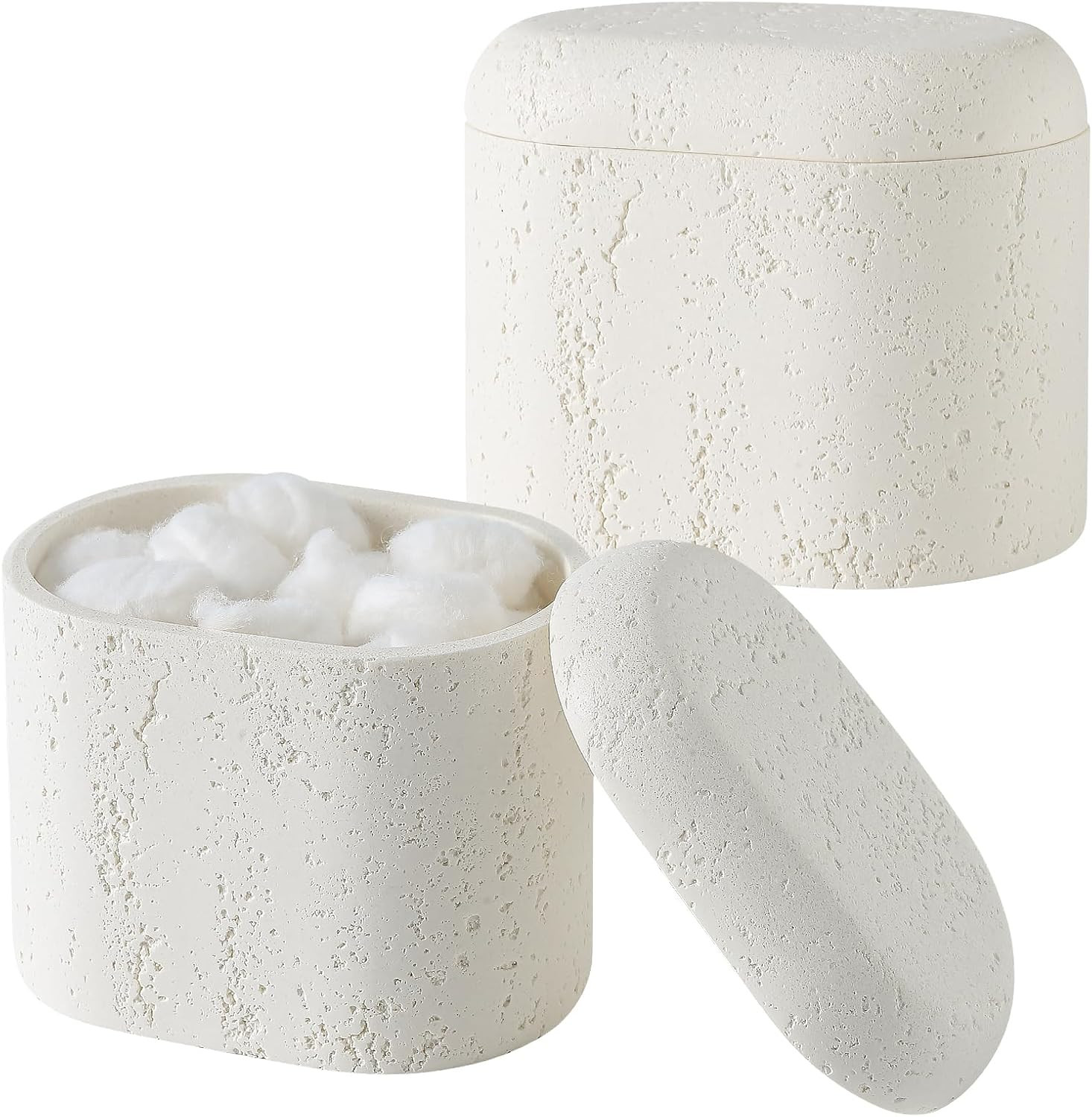 Bathroom Qtip Holder Container, 2-Pack, Travertine Stone Look Storage Jars for Cotton Swabs, Jewe... | Amazon (US)