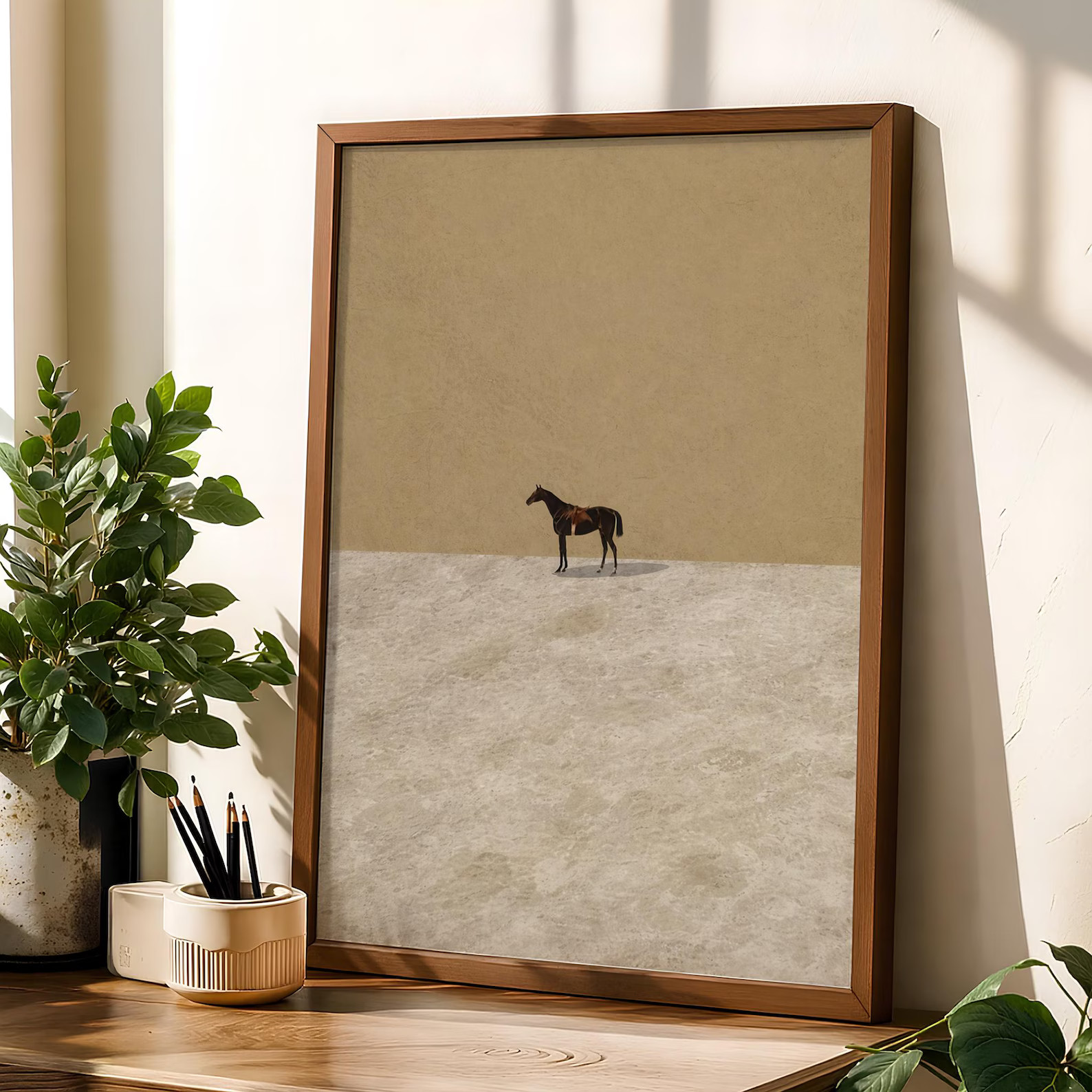 Minimal Horse Wall Art, Desert Animal Artwork, Modern Minimalist Canvas Print, Neutral Beige Wall... | Etsy (US)