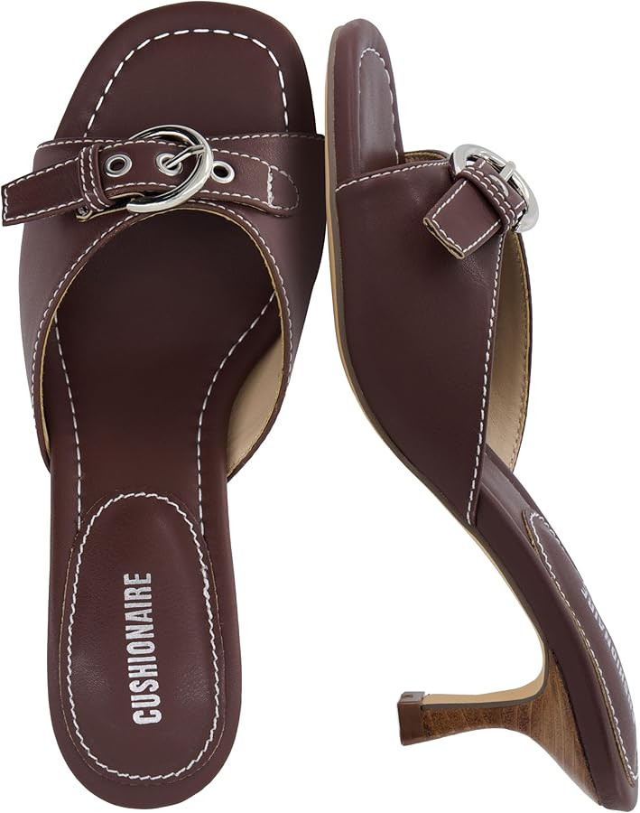 CUSHIONAIRE Belle Kitten Heels for Women with Buckle Accent, Comfortable Mule Dressy Womens Sanda... | Amazon (US)