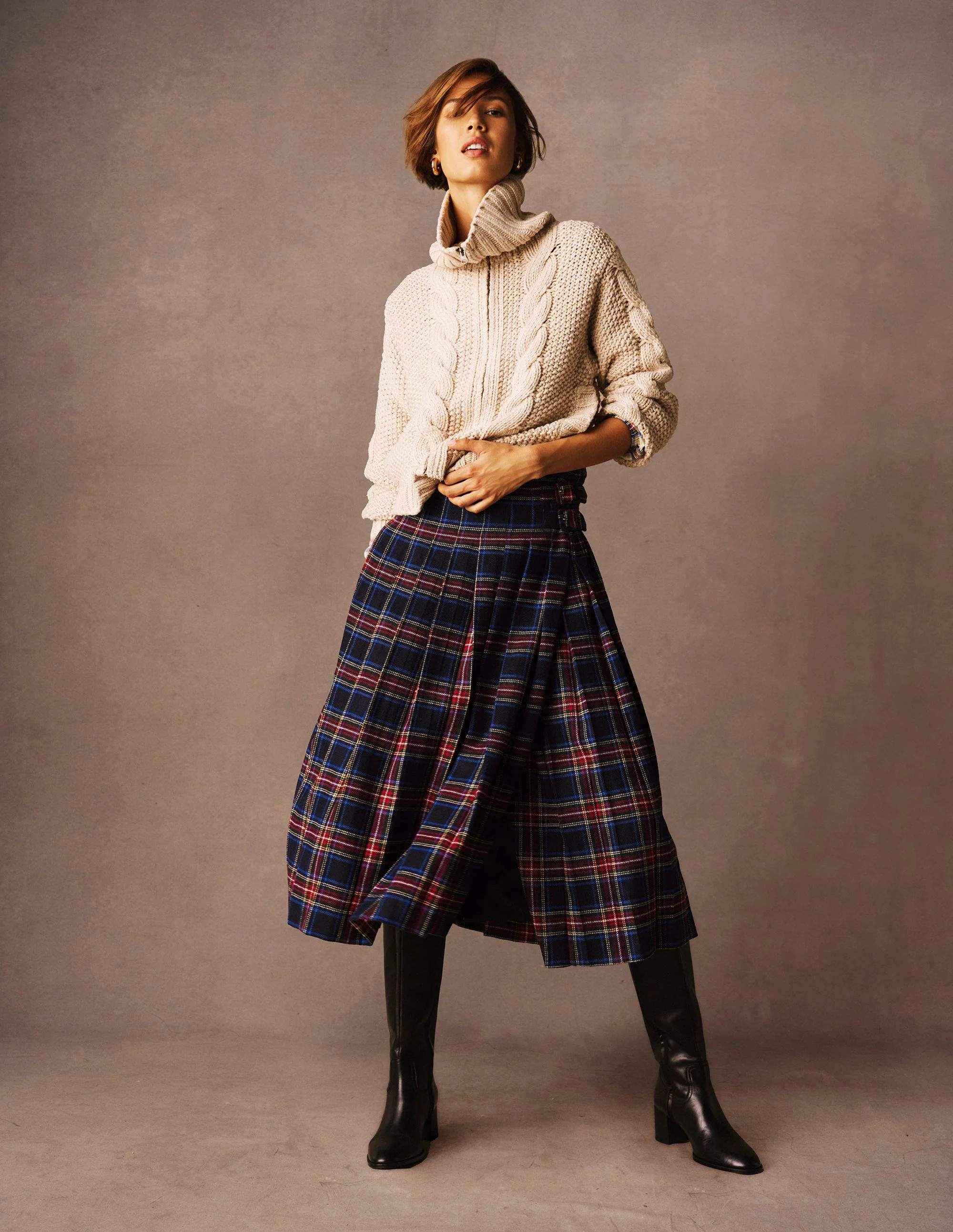 Josephine Wool Kilt Skirt-Navy, Green and Red Check | Boden (US)