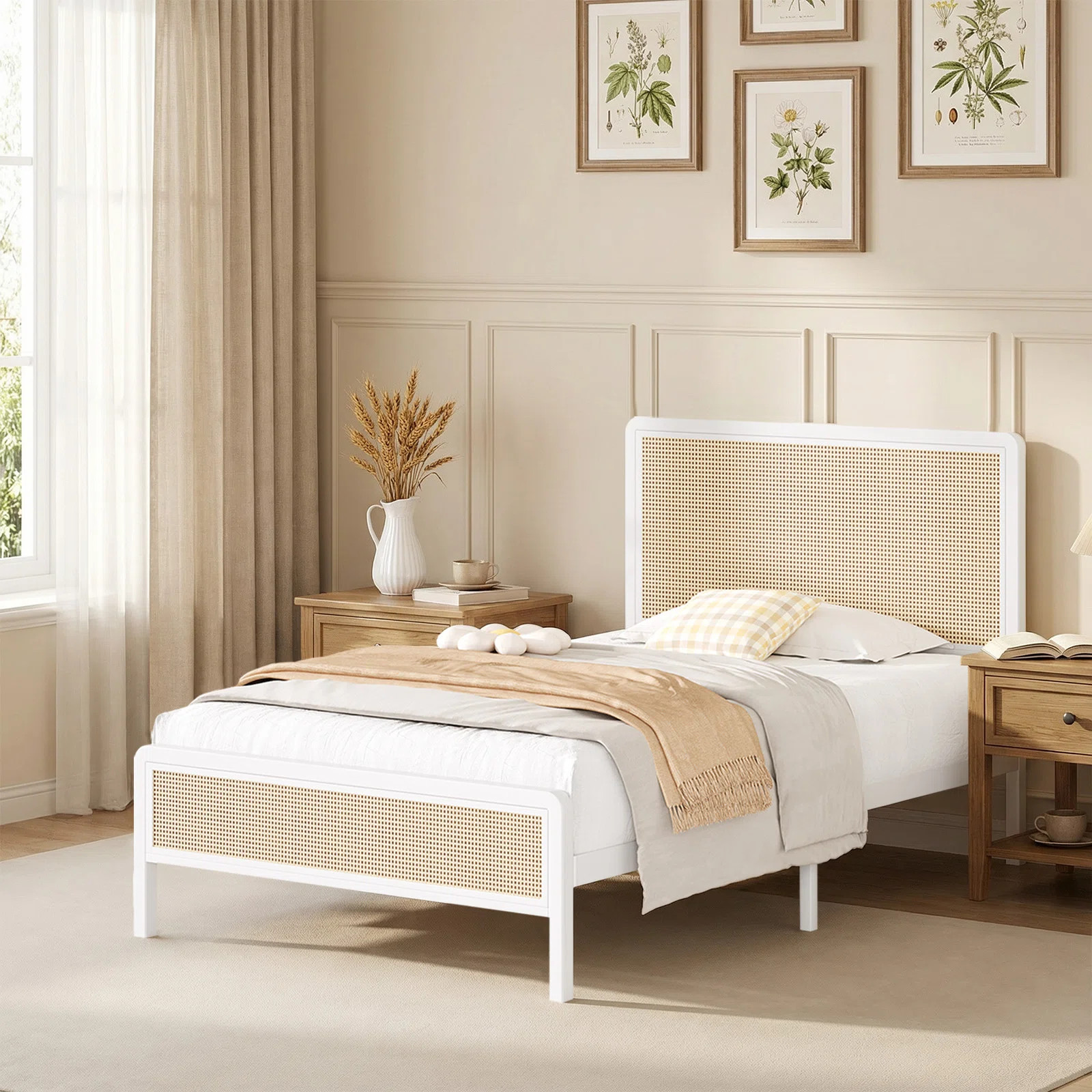 Metal Bed Frame with Rattan Headboard | Wayfair North America