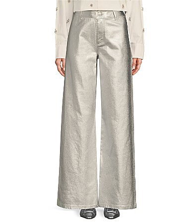 Antonio Melani Lexi Coated Metallic High Rise Wide-Leg Denim Pant - 8 | Dillard's