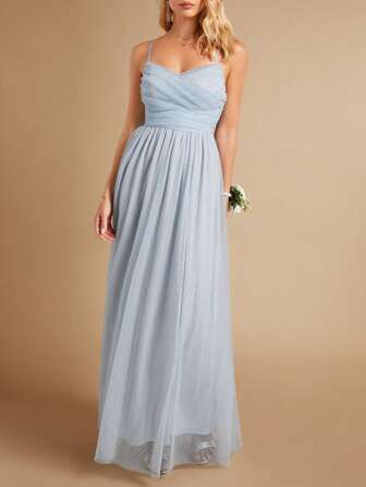 SHEIN Belle Solid Mesh Cami Bridesmaid Dress | SHEIN