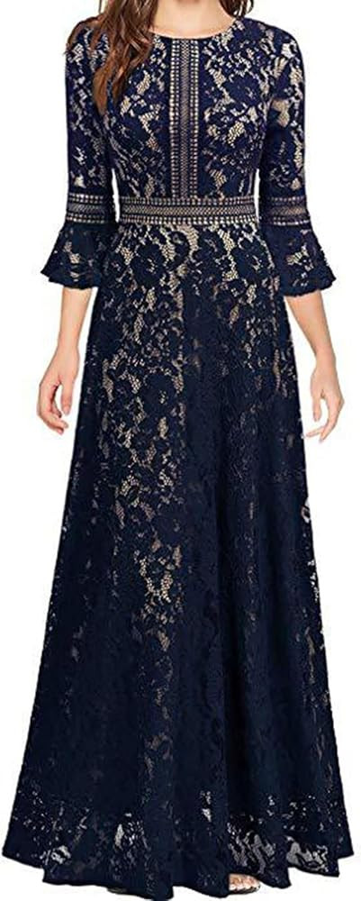 HGps8w Women's Elegant Floral Lace 3/4 Sleeve Evening Dress Empire Waist Maxi Bridesmaid Dresses ... | Amazon (US)