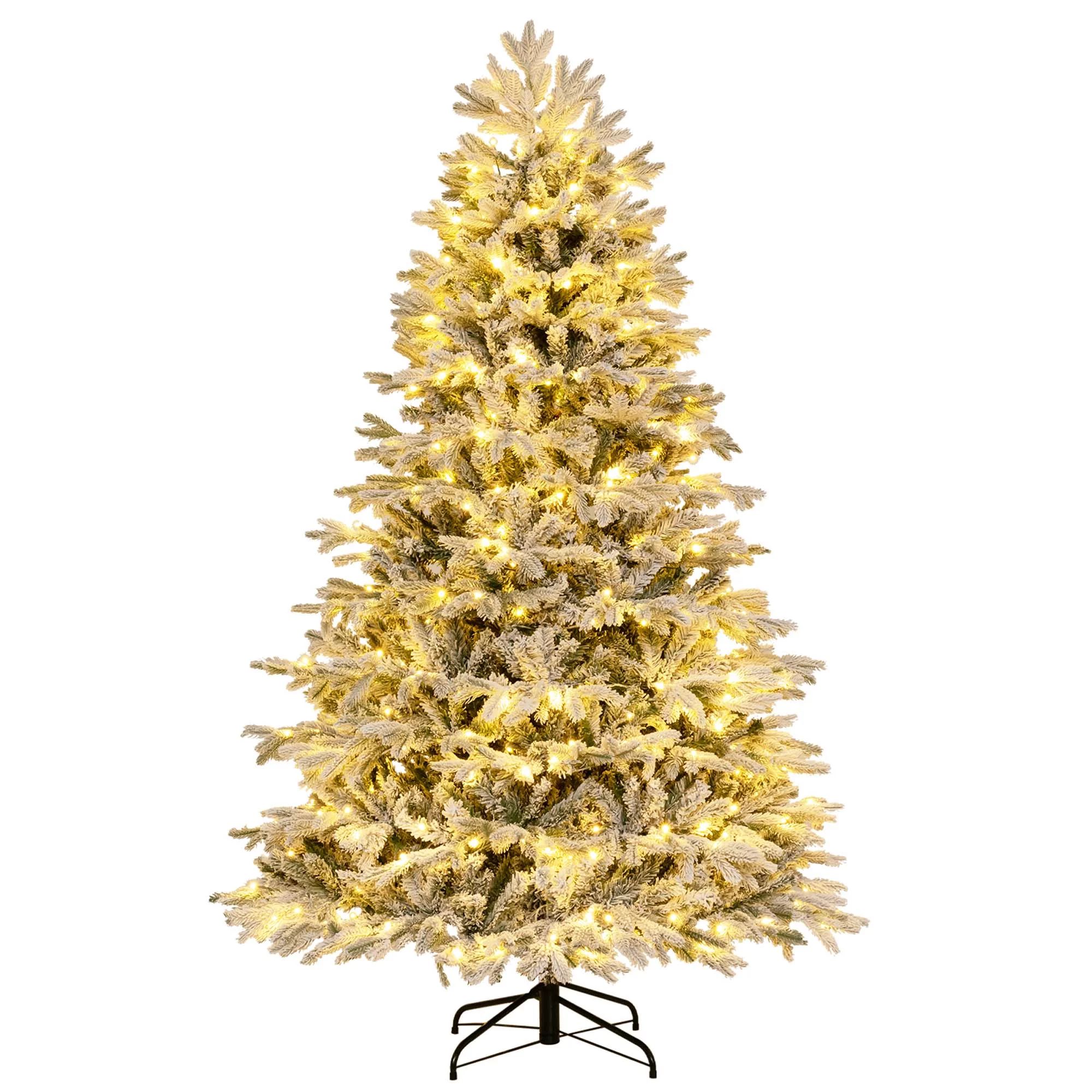 Costway 7 FT Pre-Lit Christmas Tree Snow Flocked Hinged Xmas Decoration with 450 Lights | Walmart (US)