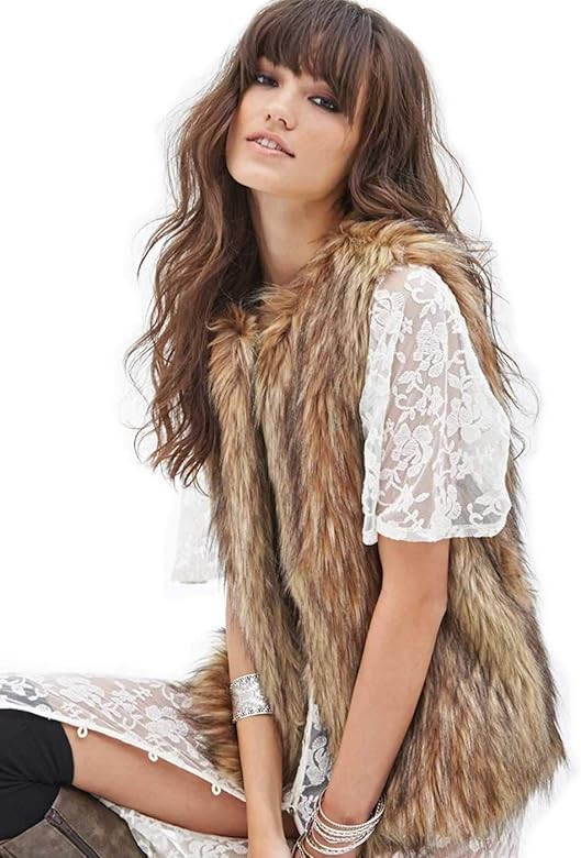 Edary Women's Black Faux Fur Vest Fashion Warm Waistcoat Sleeveless Jacket for Girls | Amazon (US)