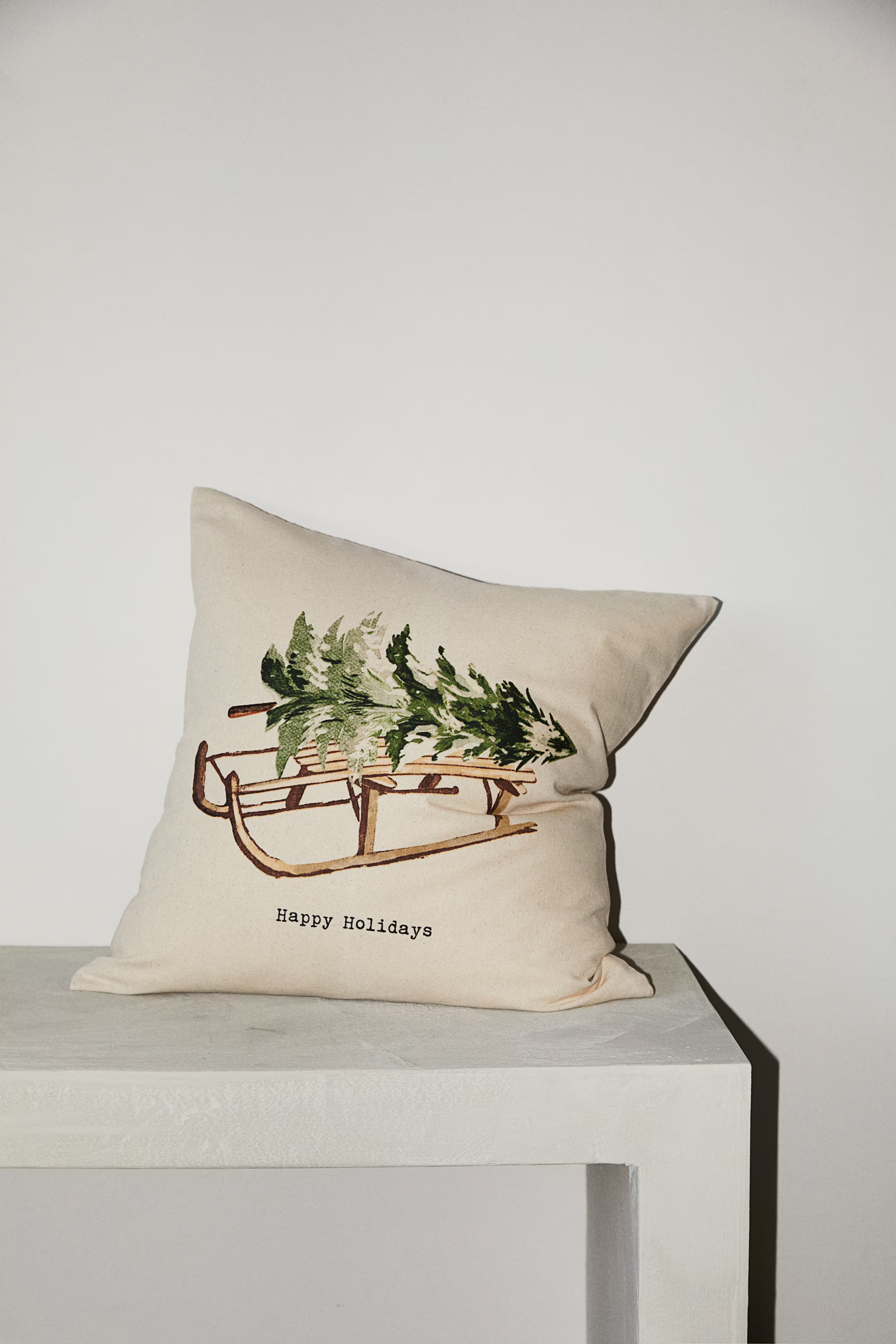 Printed Cotton Cushion Cover - Beige/sleigh - Home All | H&M US | H&M (US + CA)